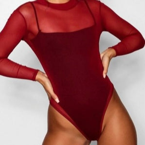 Burgundy Mesh Bodysuit